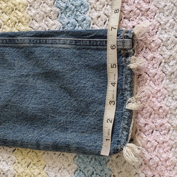 Agolde Size 27 Riley High Rise Straight Crop Button Fly Distressed Blue Jeans - Picture 5 of 16